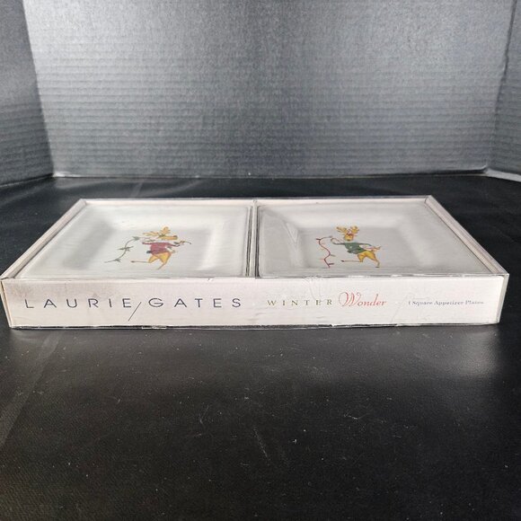 Laurie Gates Winter Wonder Set of Four Square Salad Plates. NOS. Retired - Picture 2 of 12